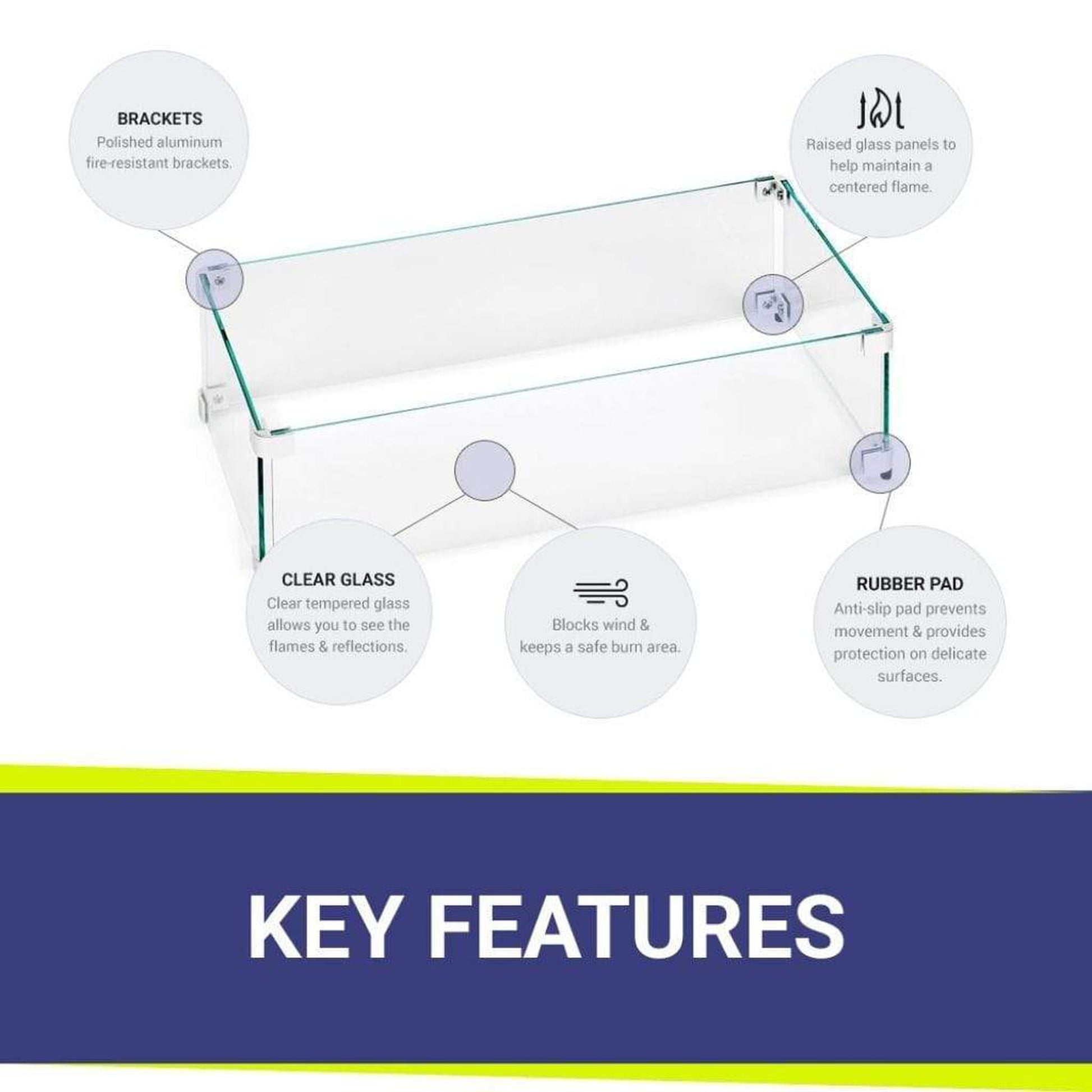 American Fireglass Rectangular Glass Flame Guard for 18" x 6" Drop-In Fire Pit Pan