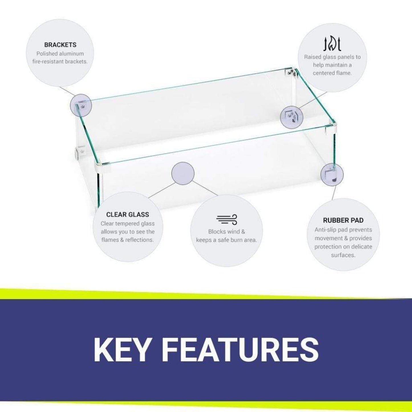 American Fireglass Rectangular Glass Flame Guard for 24" x 8" Drop-In Fire Pit Pan