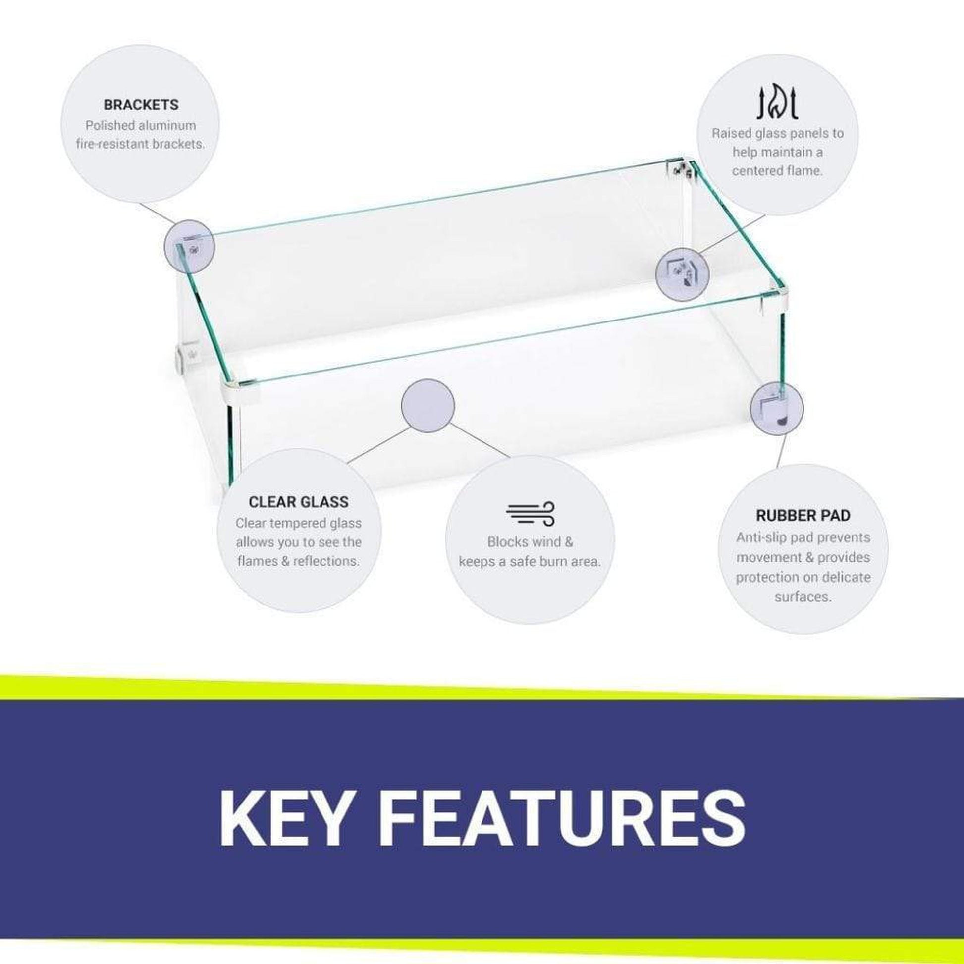 American Fireglass Rectangular Glass Flame Guard for 24" x 8" Drop-In Fire Pit Pan