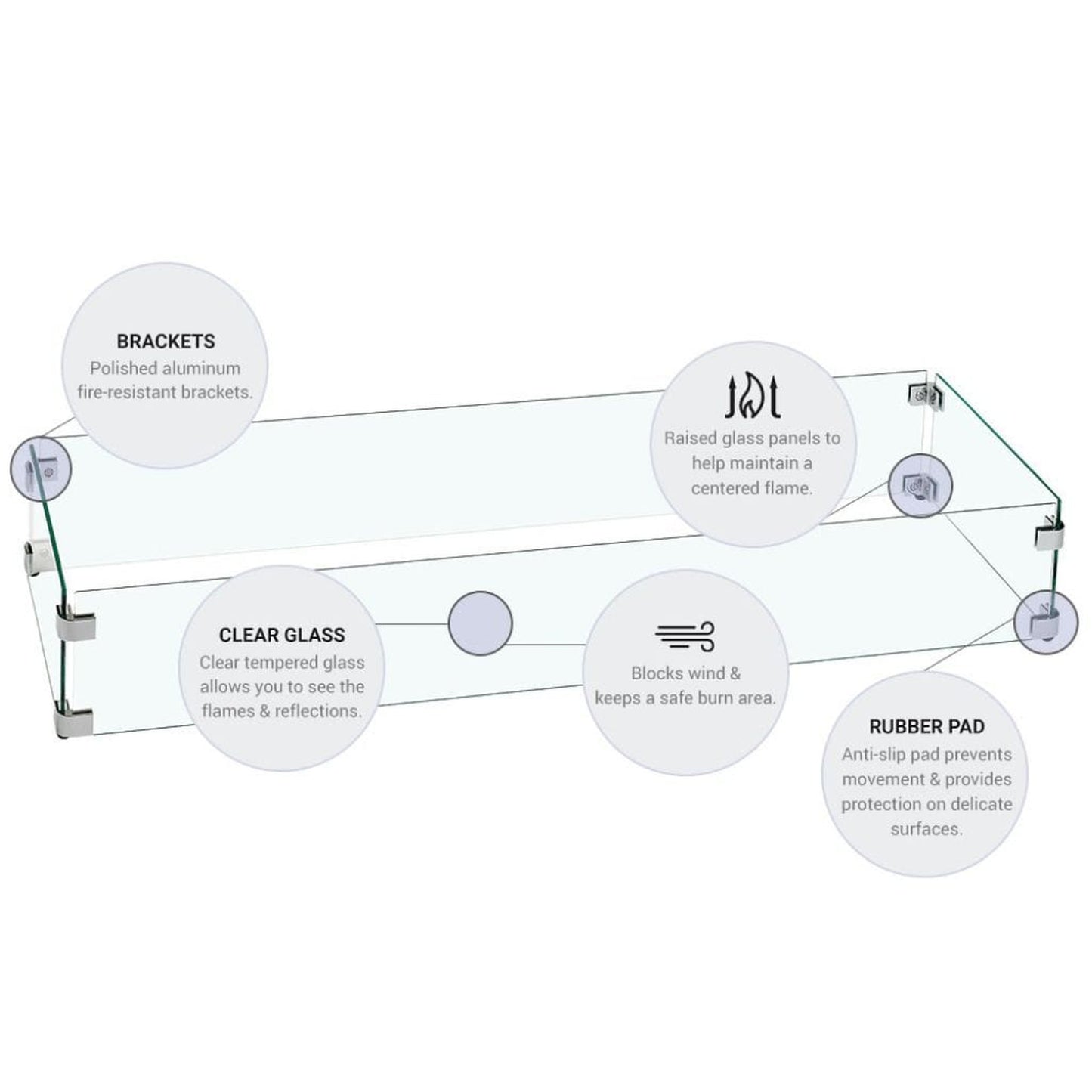 American Fireglass Rectangular Glass Flame Guard for 24" x 8" Drop-In Fire Pit Pan