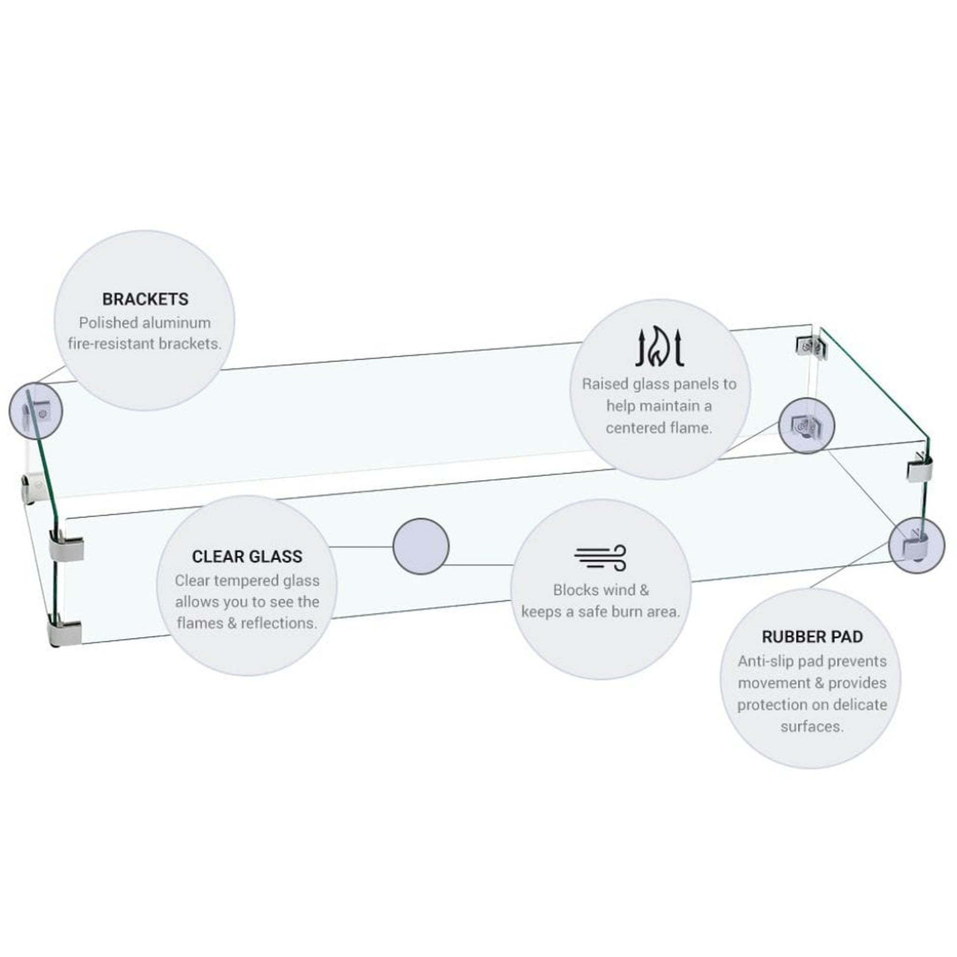 American Fireglass Rectangular Glass Flame Guard for 24" x 8" Drop-In Fire Pit Pan