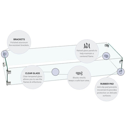 American Fireglass Rectangular Glass Flame Guard for 24" x 8" Drop-In Fire Pit Pan