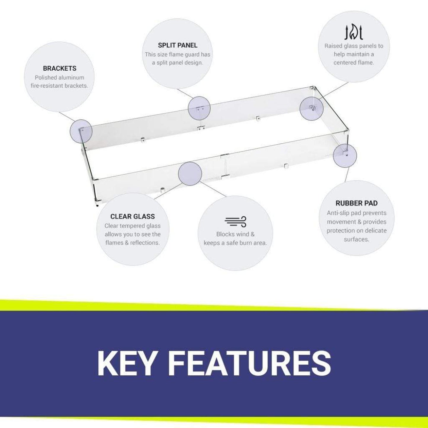 American Fireglass Rectangular Glass Flame Guard for 48" x 14" Drop-In Fire Pit Pan