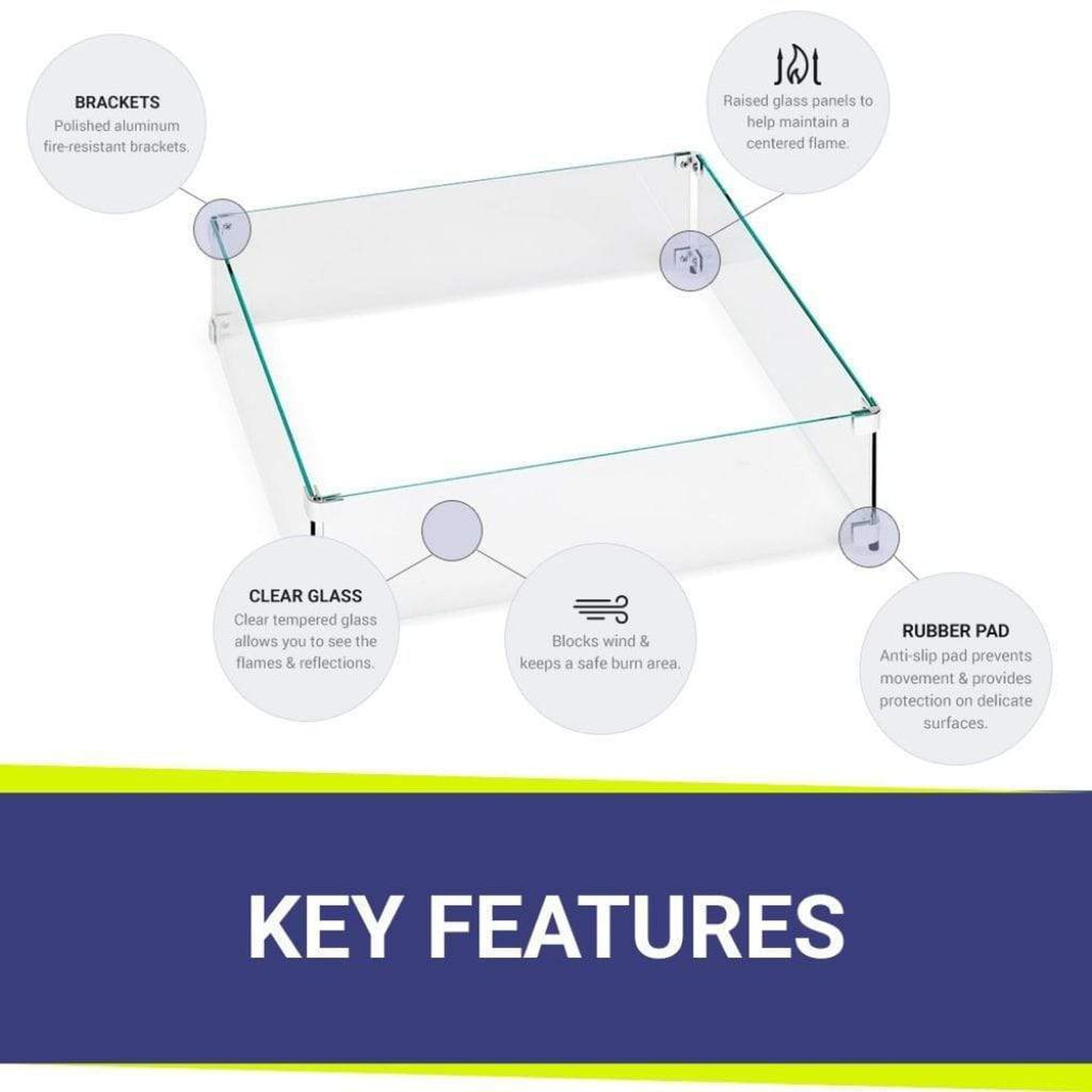 American Fireglass Square Glass Flame Guard for 18" Square Drop-In Fire Pit Pan