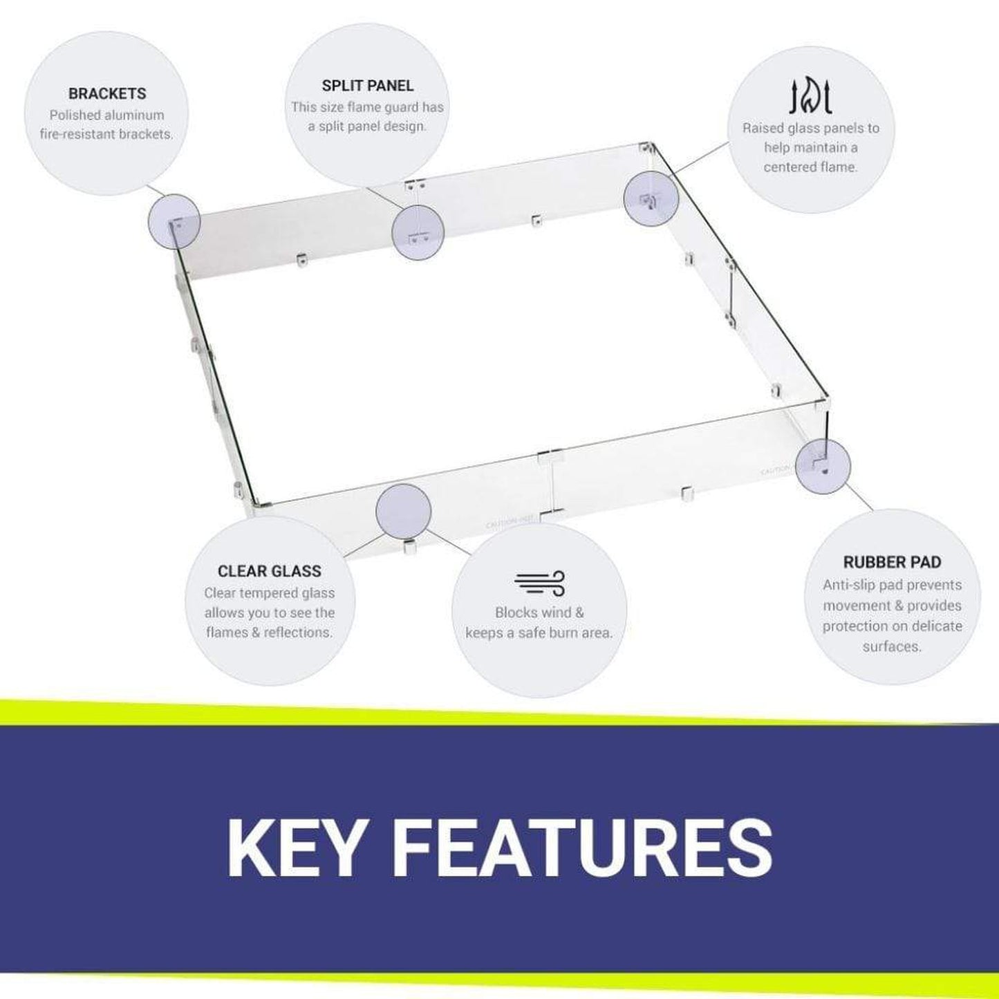 American Fireglass Square Glass Flame Guard for 36" Square Drop-In Fire Pit Pan