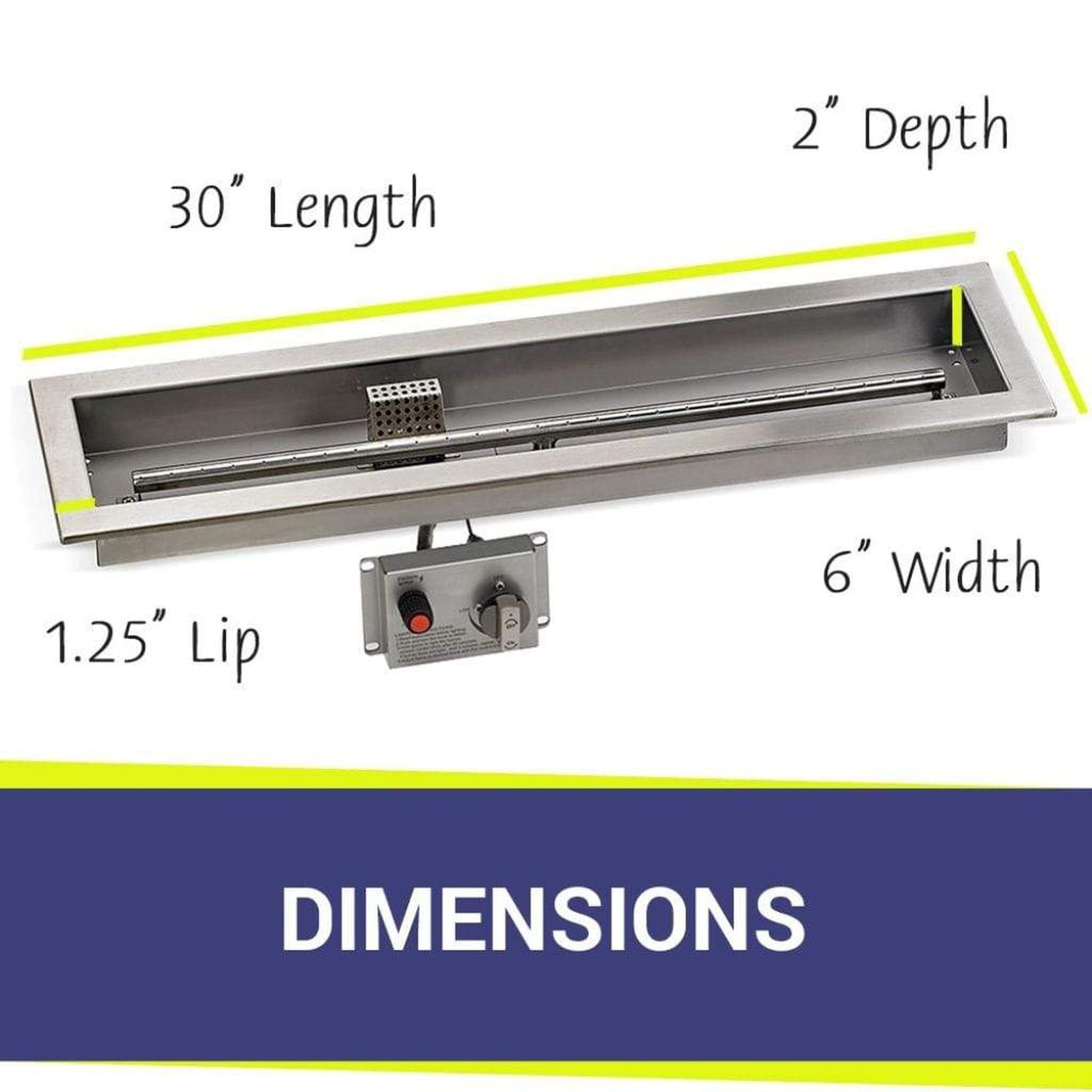 American Fireglass Stainless Steel Linear Drop-in Fire Pit Pan With Electric Ignition System kit, CSA Certified