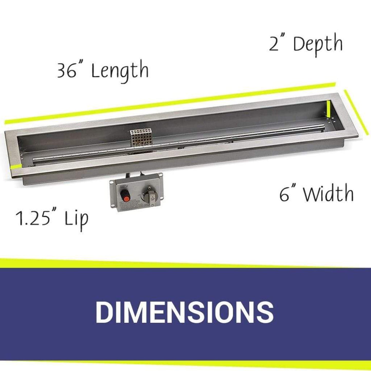 American Fireglass Stainless Steel Linear Drop-in Fire Pit Pan With Electric Ignition System kit, CSA Certified