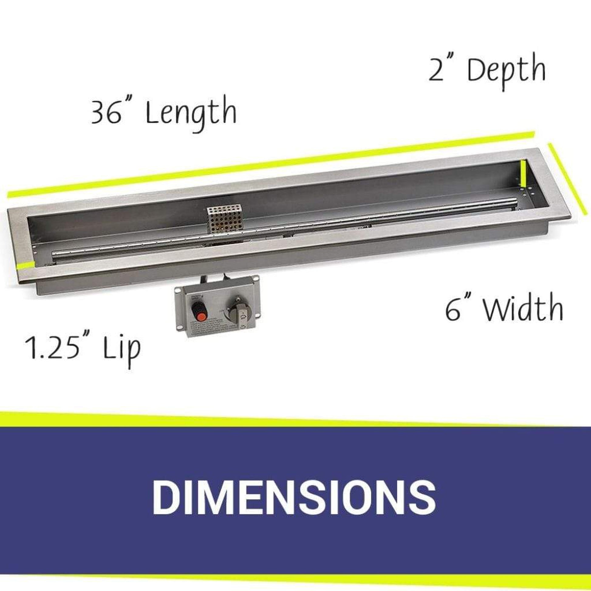 American Fireglass Stainless Steel Linear Drop-in Fire Pit Pan With Electric Ignition System kit, CSA Certified