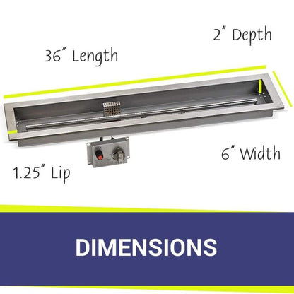 American Fireglass Stainless Steel Linear Drop-in Fire Pit Pan With Electric Ignition System kit, CSA Certified