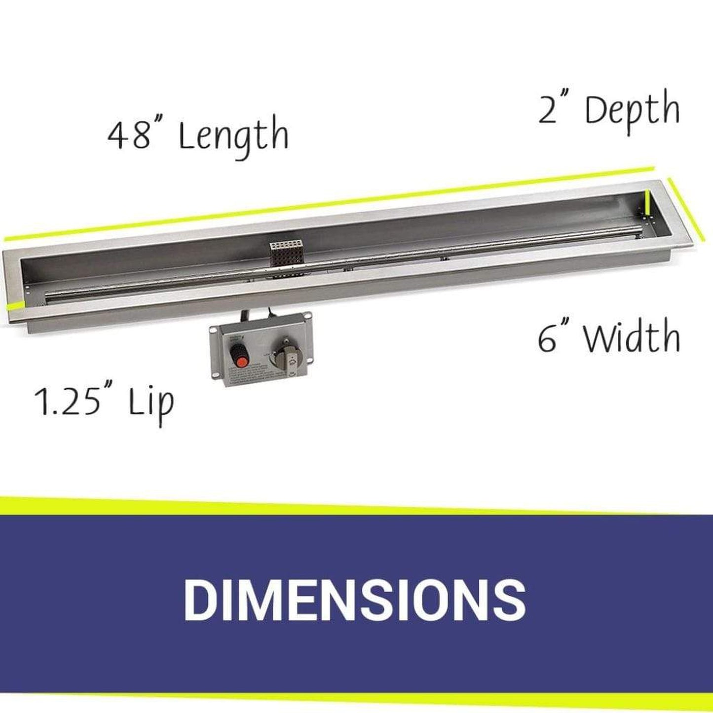 American Fireglass Stainless Steel Linear Drop-in Fire Pit Pan With Electric Ignition System kit, CSA Certified