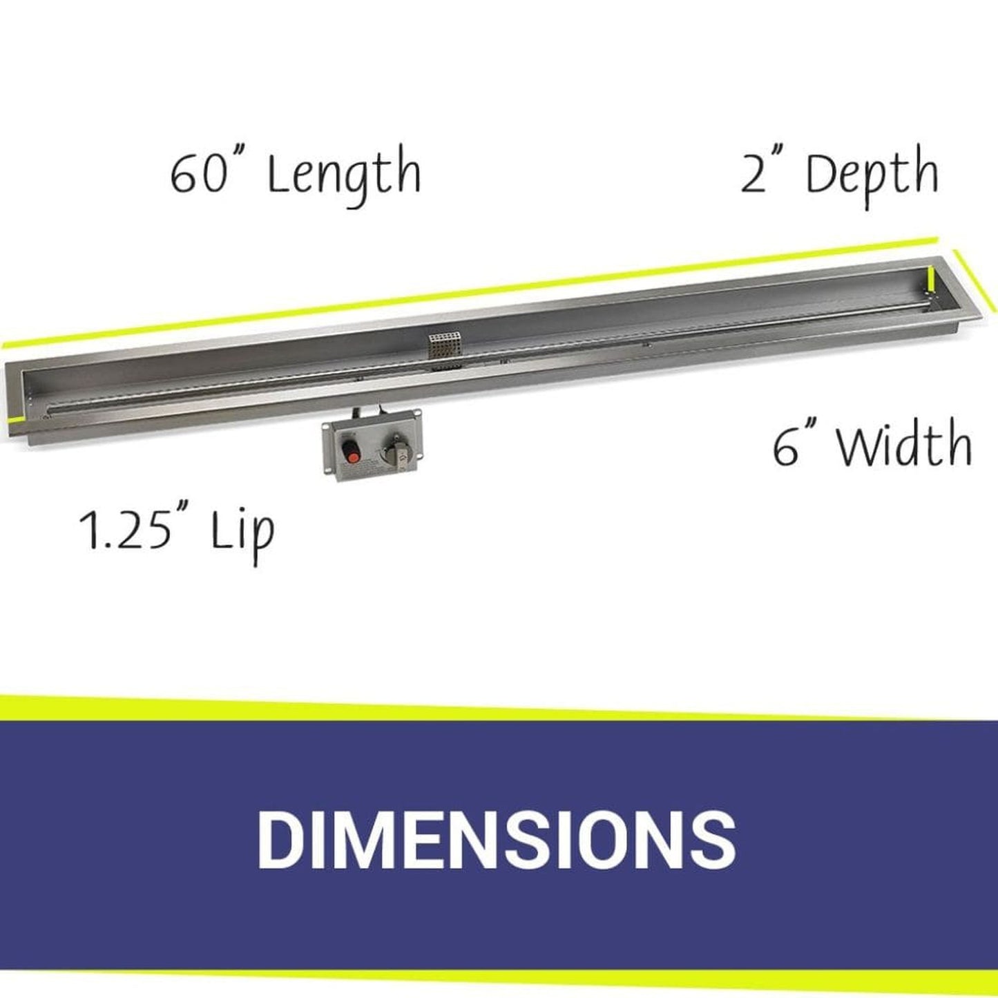 American Fireglass Stainless Steel Linear Drop-in Fire Pit Pan With Electric Ignition System kit, CSA Certified
