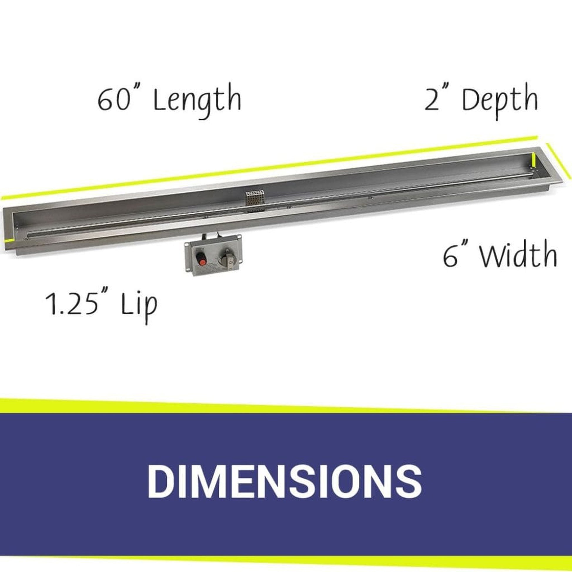 American Fireglass Stainless Steel Linear Drop-in Fire Pit Pan With Electric Ignition System kit, CSA Certified