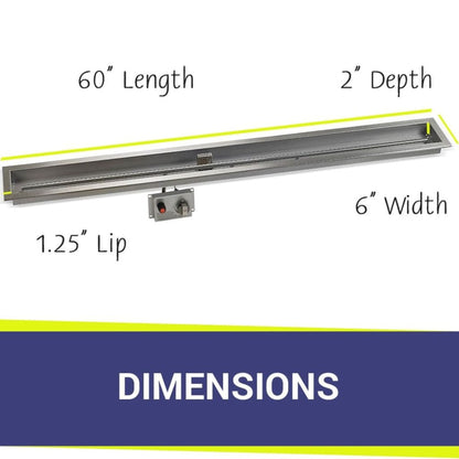 American Fireglass Stainless Steel Linear Drop-in Fire Pit Pan With Electric Ignition System kit, CSA Certified