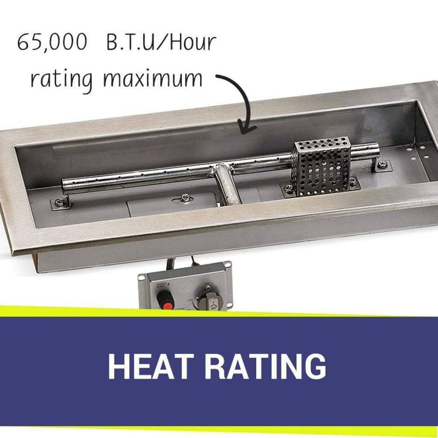 American Fireglass Stainless Steel Rectangular Drop-in Fire Pit Pan With Electric Ignition System kit, CSA Certified