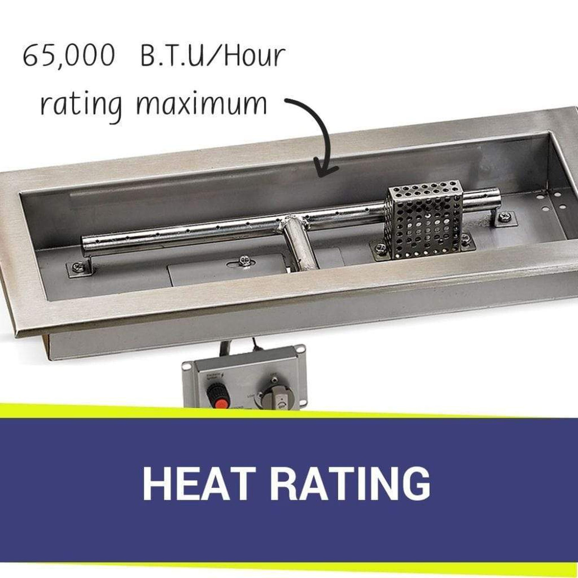 American Fireglass Stainless Steel Rectangular Drop-in Fire Pit Pan With Electric Ignition System kit, CSA Certified