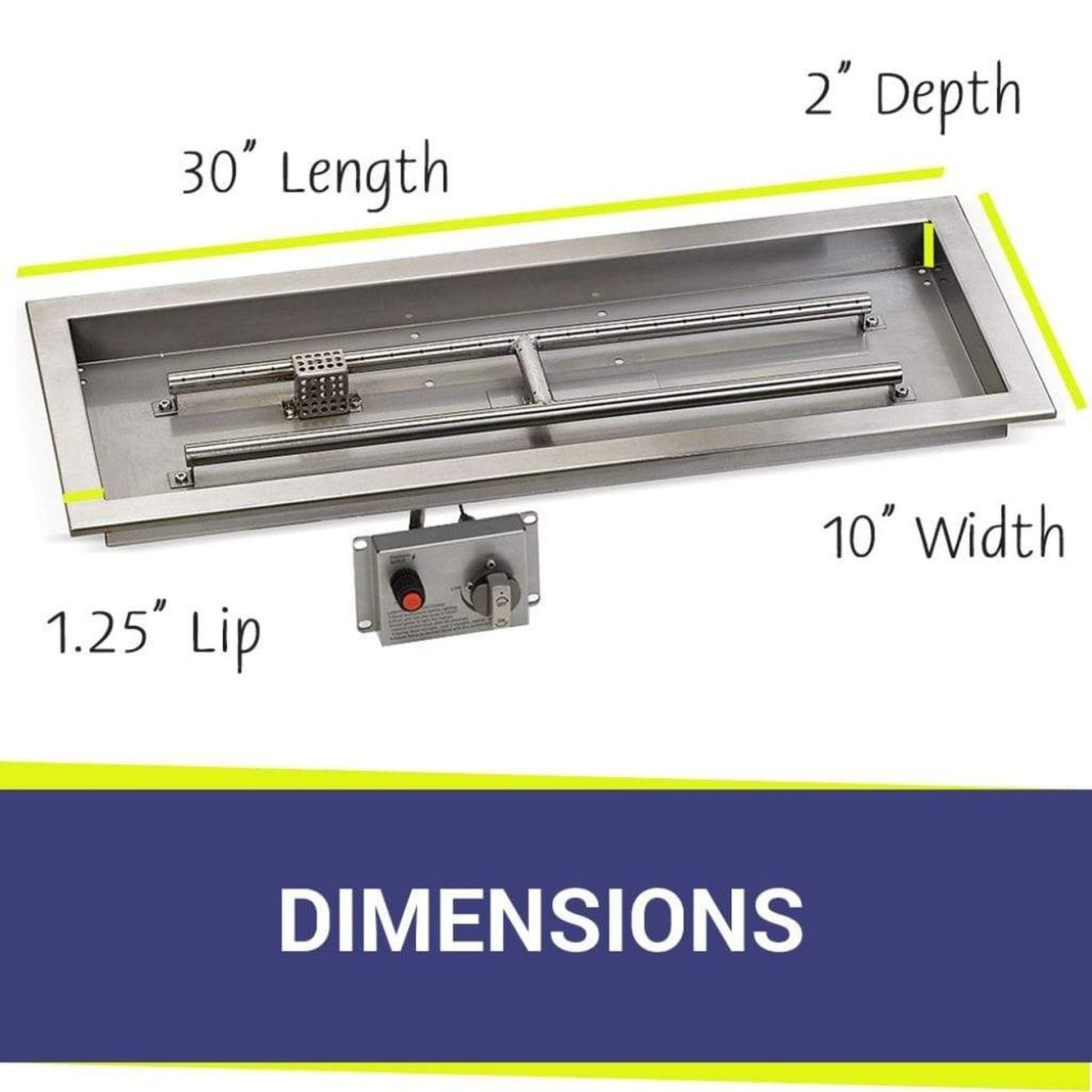 American Fireglass Stainless Steel Rectangular Drop-in Fire Pit Pan With Electric Ignition System kit, CSA Certified