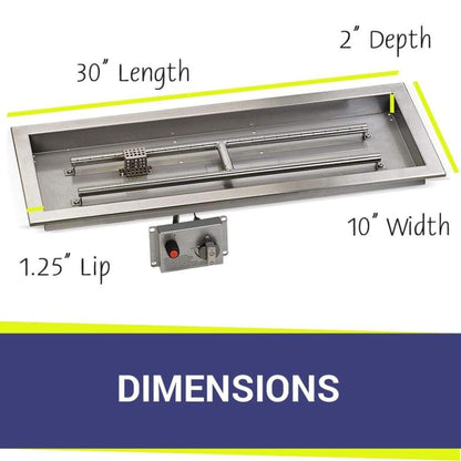 American Fireglass Stainless Steel Rectangular Drop-in Fire Pit Pan With Electric Ignition System kit, CSA Certified