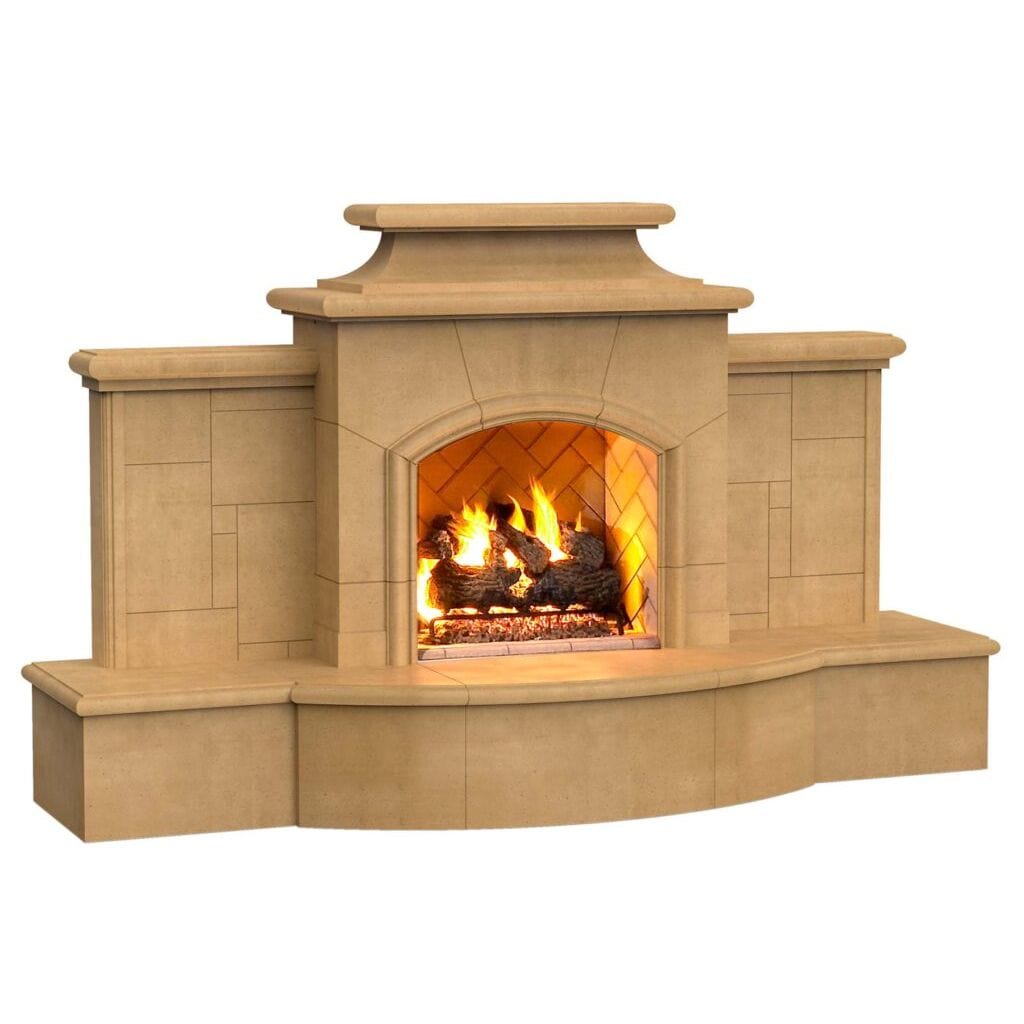 Outdoor Gas Fireplace American Fyre Designs 113" Grand Mariposa Vented Gas Fireplace with Extended Bullnose Hearth