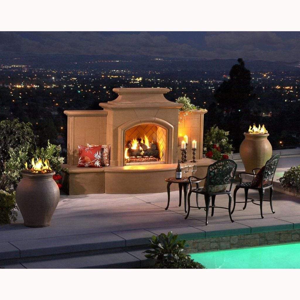 Outdoor Gas Fireplace American Fyre Designs 113" Grand Mariposa Vented Gas Fireplace with Extended Bullnose Hearth