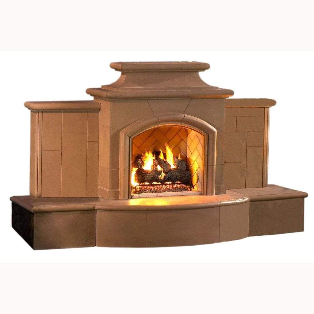 Outdoor Gas Fireplace No Recess / White Aspen / Key Valve on the RIGHT / Gas Source out the BACK American Fyre Designs 113" Grand Mariposa Vented Gas Fireplace with Extended Bullnose Hearth