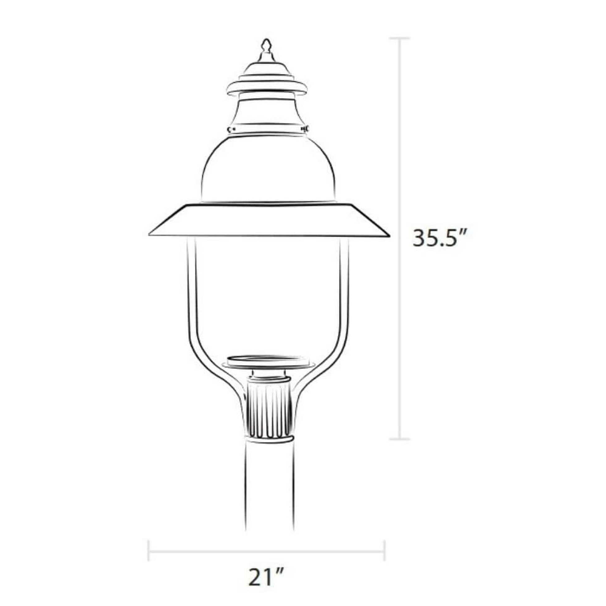 American Gas Lamp Works Apollo 4300H 21" Mid-Size Timeless Black Post Mount Aluminum Natural Gas Lamp With Dual Inverted Gas Mantle Light Assembly, Clear Glass Globe and Spun Aluminum Ventilator