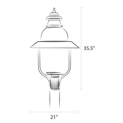 American Gas Lamp Works Apollo 4300H 21" Mid-Size Timeless Black Post Mount Aluminum Natural Gas Lamp With Dual Inverted Gas Mantle Light Assembly, Clear Glass Globe and Spun Aluminum Ventilator