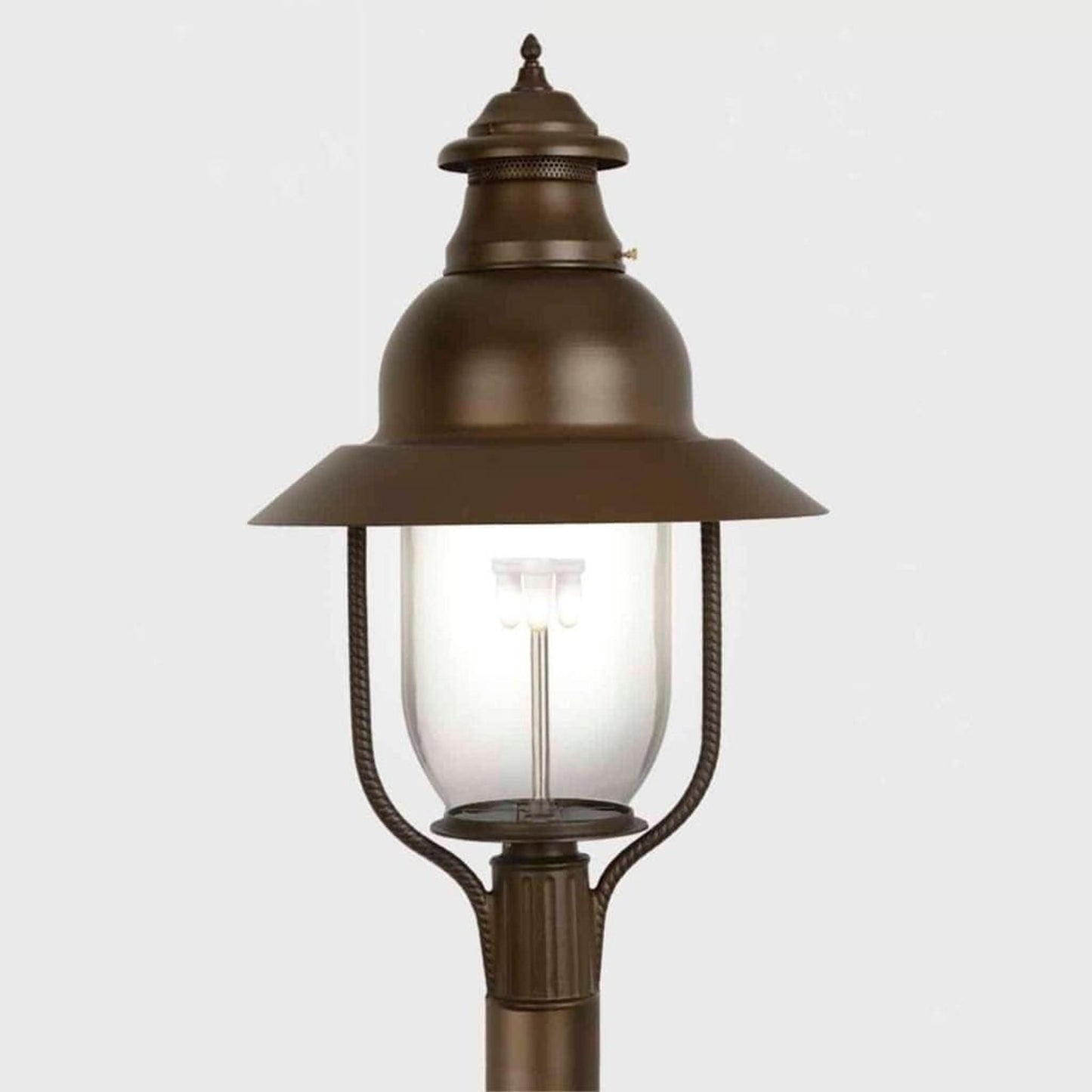 American Gas Lamp Works Apollo 4300H 21" Mid-Size Timeless Black Post Mount Aluminum Natural Gas Lamp With Dual Inverted Gas Mantle Light Assembly, Clear Glass Globe and Spun Aluminum Ventilator