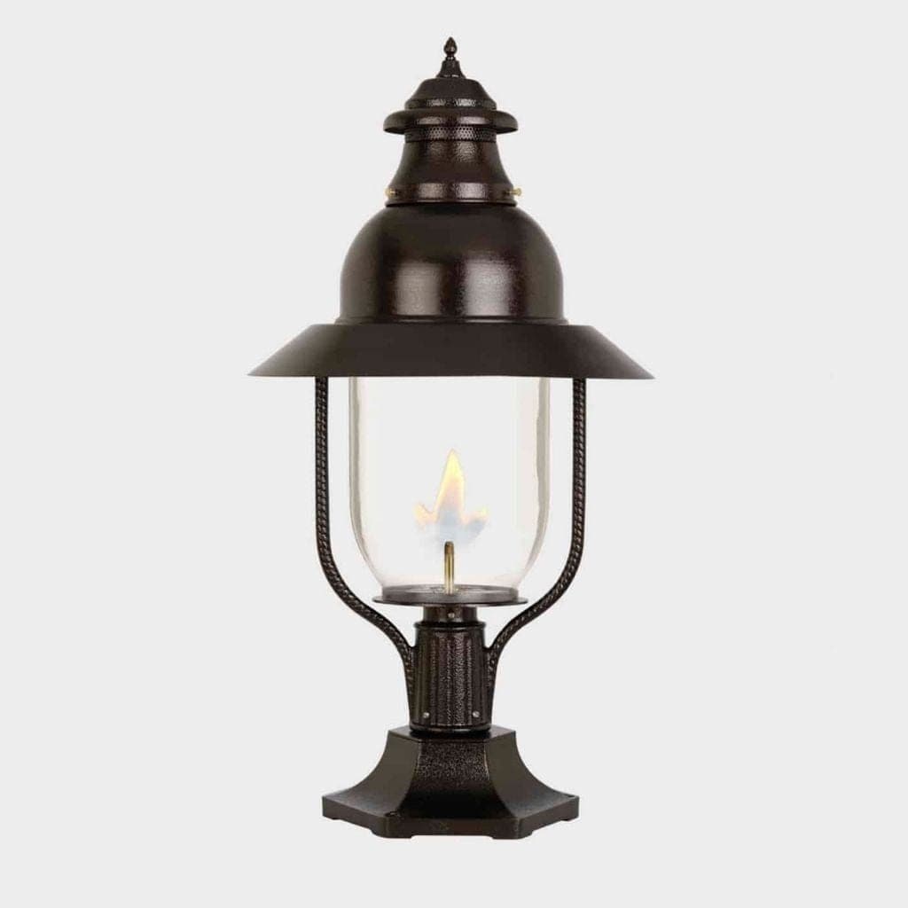 American Gas Lamp Works Apollo 4300R 21" Mid-Size Charcoal Gray Pier Mount Aluminum Propane Gas Lamp With Triple Inverted Gas Mantle Light Assembly, Clear Glass Globe and Ventilator