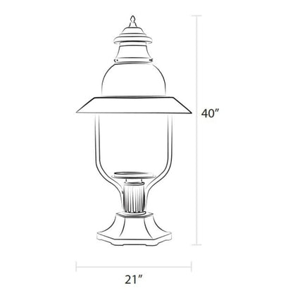 American Gas Lamp Works Apollo 4300R 21" Mid-Size Timeless Black Pier Mount Aluminum Natural Gas Lamp With Dual Inverted Gas Mantle Light Assembly, Clear Glass Globe and Spun Aluminum Ventilator