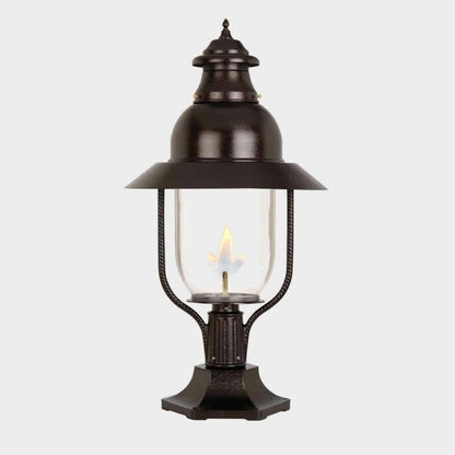 American Gas Lamp Works Apollo 4300R 21" Mid-Size Timeless Black Pier Mount Aluminum Natural Gas Lamp With Dual Inverted Gas Mantle Light Assembly, Clear Glass Globe and Spun Aluminum Ventilator