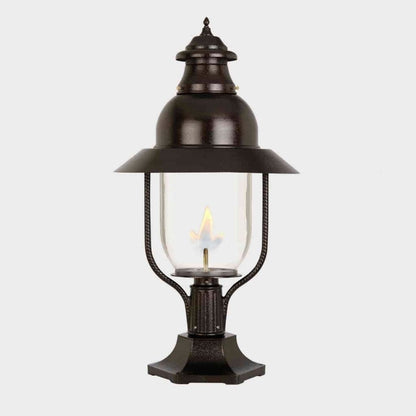 American Gas Lamp Works Apollo 4300R 21" Mid-Size Weather Green Pier Mount Aluminum Propane Gas Lamp With Dual Inverted Gas Mantle Light Assembly, Clear Glass Globe and Spun Aluminum Ventilator