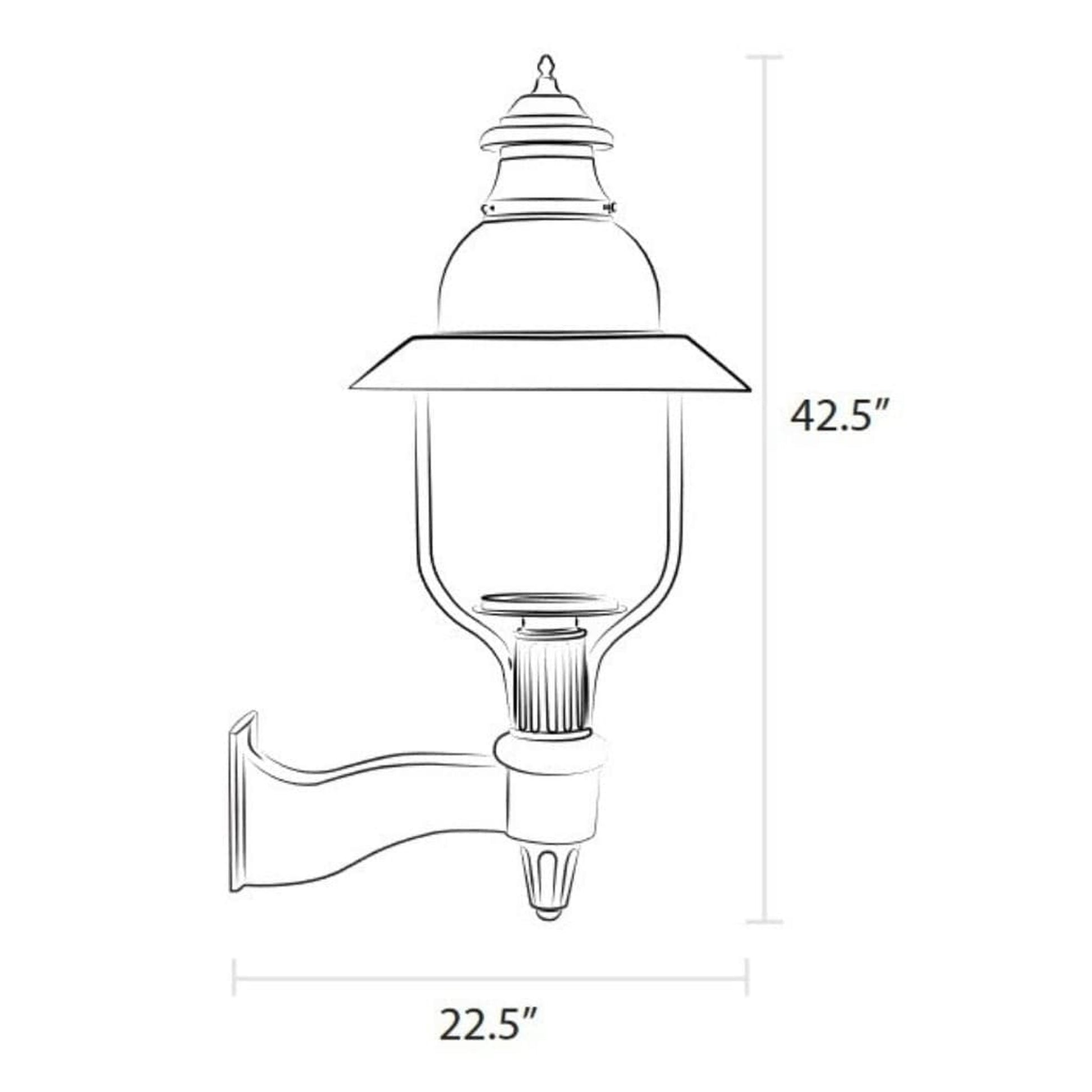 American Gas Lamp Works Apollo 4300W 23" Mid-Size Timeless Black Wall Mount Aluminum Natural Gas Lamp With Dual Inverted Gas Mantle Light Assembly, Clear Glass Globe and Spun Aluminum Ventilator