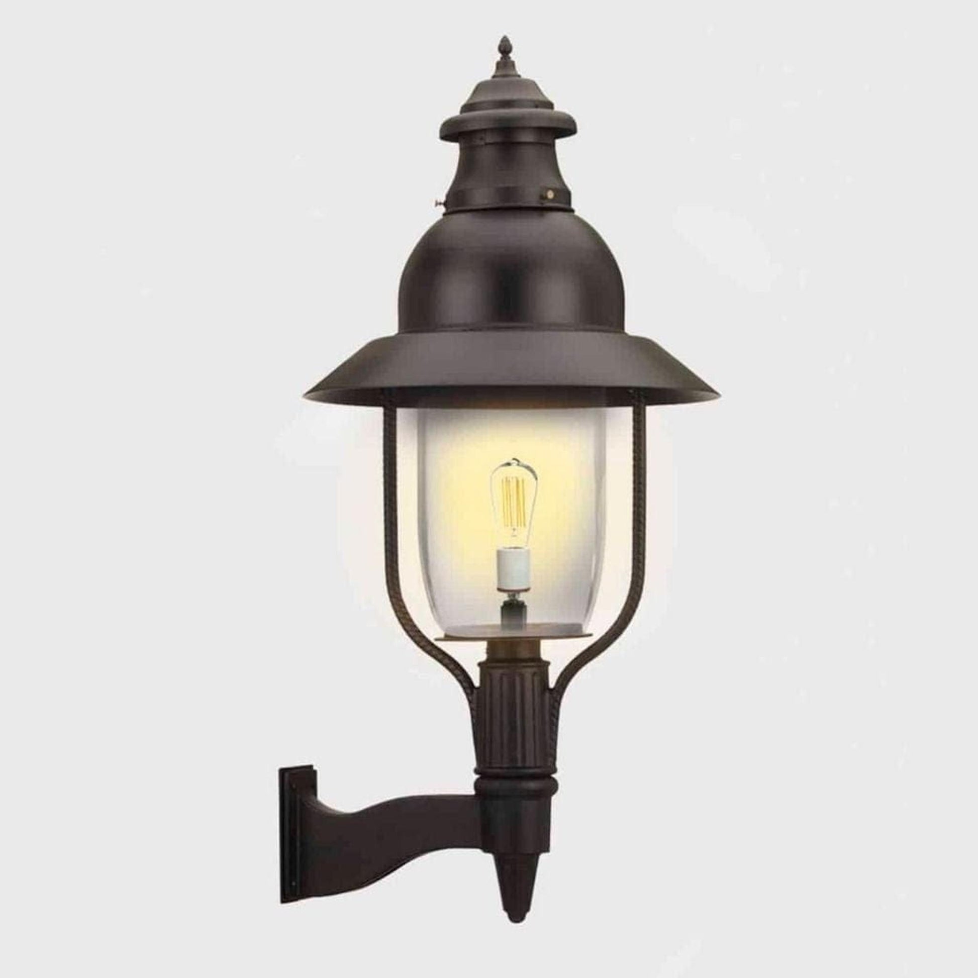American Gas Lamp Works Apollo 4300W 23" Mid-Size Timeless Black Wall Mount Aluminum Natural Gas Lamp With Dual Inverted Gas Mantle Light Assembly, Clear Glass Globe and Spun Aluminum Ventilator