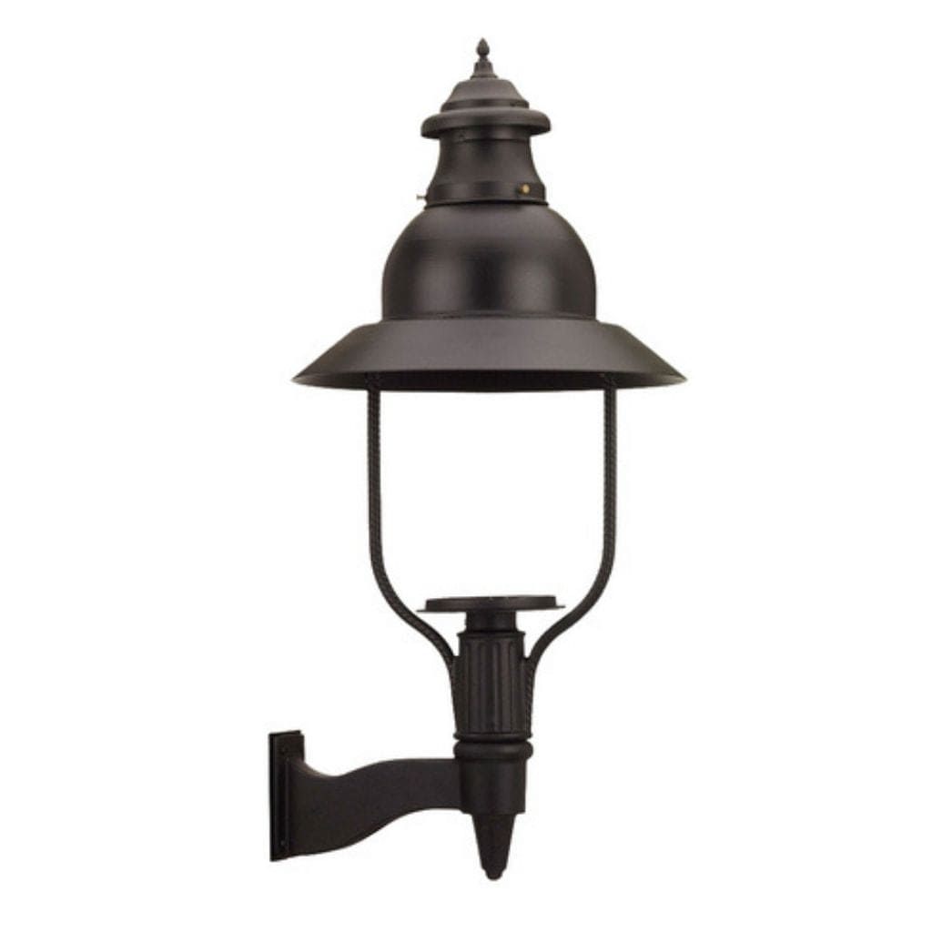 American Gas Lamp Works Apollo 4300W 23" Mid-Size Timeless Black Wall Mount Aluminum Natural Gas Lamp With Single Upright Gas Mantle Light Assembly, Milk Glass Globe and Spun Aluminum Ventilator