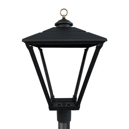 American Gas Lamp Works Baldwin 3800H 17" Mid-Size White Post Mount Aluminum Natural Gas Lamp With Quad Inverted Gas Mantle Light Assembly, Beveled Tempered Glass Panes and Brass Plated Acorn Finial