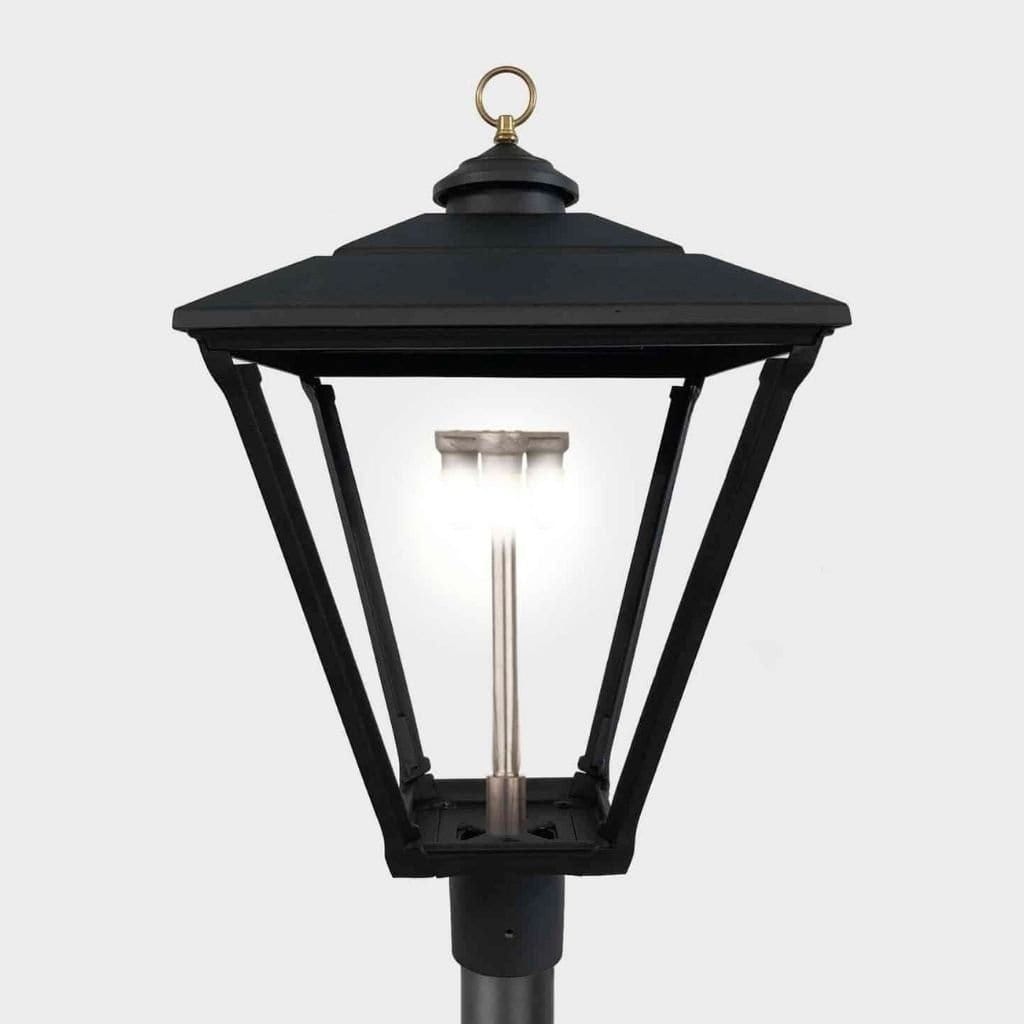 American Gas Lamp Works Baldwin 3800H 17" Mid-Size White Post Mount Aluminum Natural Gas Lamp With Triple Inverted Gas Mantle Light Assembly, Beveled Tempered Glass Panes and Fleur De Lis Finial