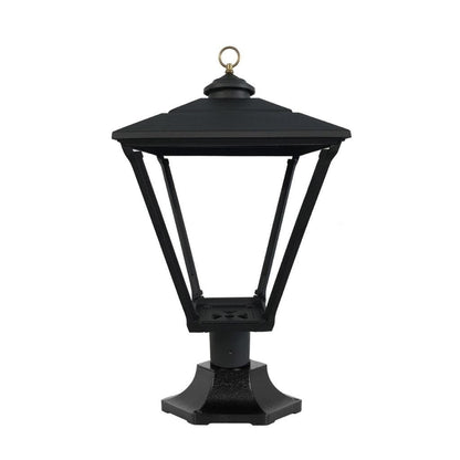 American Gas Lamp Works Baldwin 3800R 17" Mid-Size Timeless Black Pier Mount Aluminum Natural Gas Lamp With Dual Open Flame Burner Light Assembly, Beveled Tempered Glass Panes and Brass Urn Finial