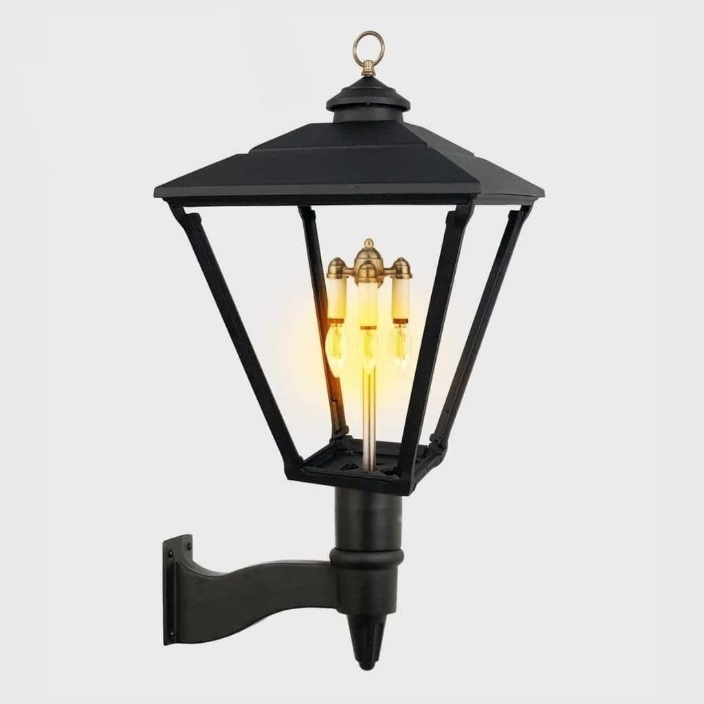 American Gas Lamp Works Baldwin 3800W 21" Mid-Size Nouveau Silver Wall Mount Aluminum Natural Gas Lamp With Single Upright Gas Mantle Light Assembly, Beveled Tempered Glass Panes and Spike Finial