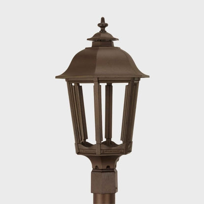American Gas Lamp Works Bavarian 1200H 14" Noble Bronze Residential Post Mount Aluminum Natural Gas Lamp With Dual Open Flame Burner Light Assembly, Frosted Tempered Glass Panes and Brass Plated Acorn Finial