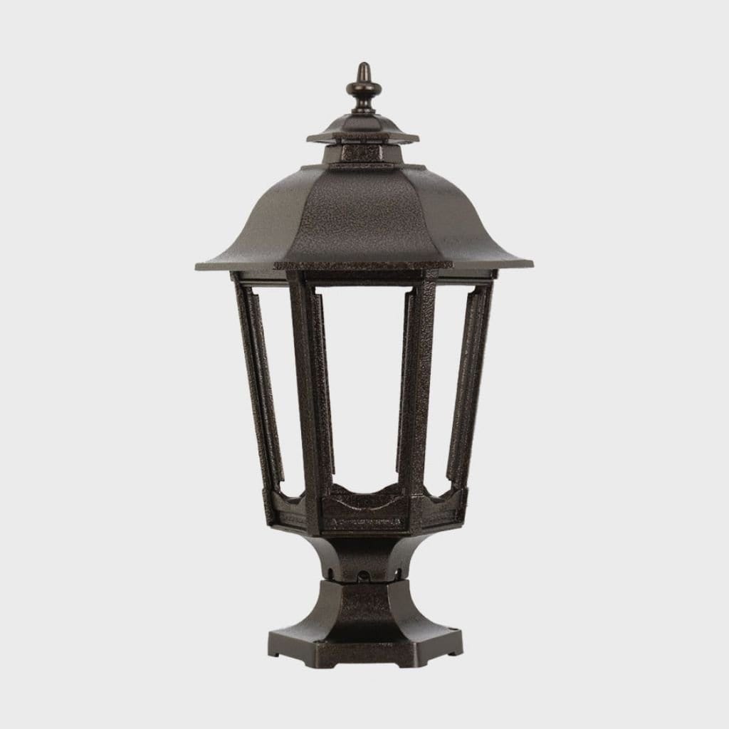 American Gas Lamp Works Bavarian 1200R 14" Noble Bronze Residential Pier Mount Aluminum Natural Gas Lamp With Single Open Flame Burner Light Assembly, Frosted Tempered Glass Panes and Acorn Finial