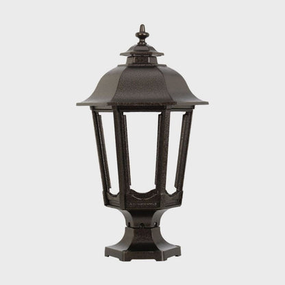American Gas Lamp Works Bavarian 1200R 14" Nouveau Silver Residential Pier Mount Aluminum Propane Gas Lamp With Single Upright Gas Mantle Light Assembly, Frosted Tempered Glass Panes and Brass Loop Finial