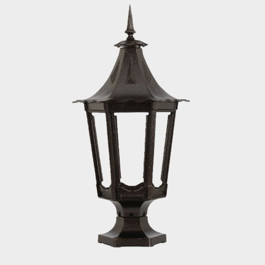 American Gas Lamp Works Cavalier 1400R 13" Nouveau Silver Residential Pier Mount Aluminum Natural Gas Lamp With Dual Open Flame Burner Light Assembly, Frosted Tempered Glass Panes and Brass Urn Finial