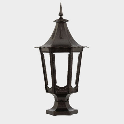 American Gas Lamp Works Cavalier 1400R 13" Nouveau Silver Residential Pier Mount Aluminum Natural Gas Lamp With Dual Open Flame Burner Light Assembly, Frosted Tempered Glass Panes and Brass Urn Finial