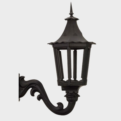 American Gas Lamp Works Cavalier 1400W 21" Timeless Black Residential Wall Mount Aluminum Natural Gas Lamp With Single Open Flame Burner Light Assembly, Flat Tempered Glass Panes and Spike Finial