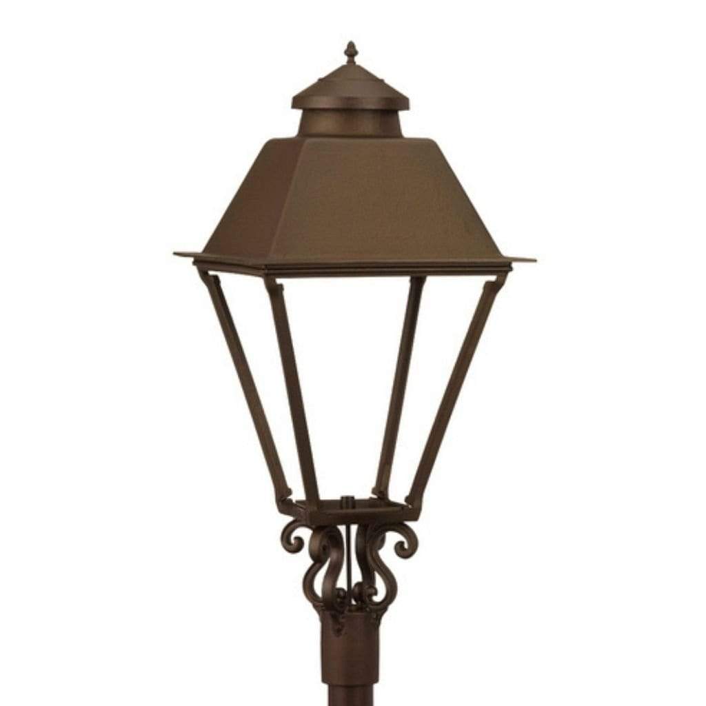 American Gas Lamp Works Coachman 3000H 19" Charcoal Gray Estate Post Mount Aluminum Natural Gas Lamp With Single Upright Gas Mantle Light Assembly, Flat Tempered Glass Panes and Brass Urn Finial
