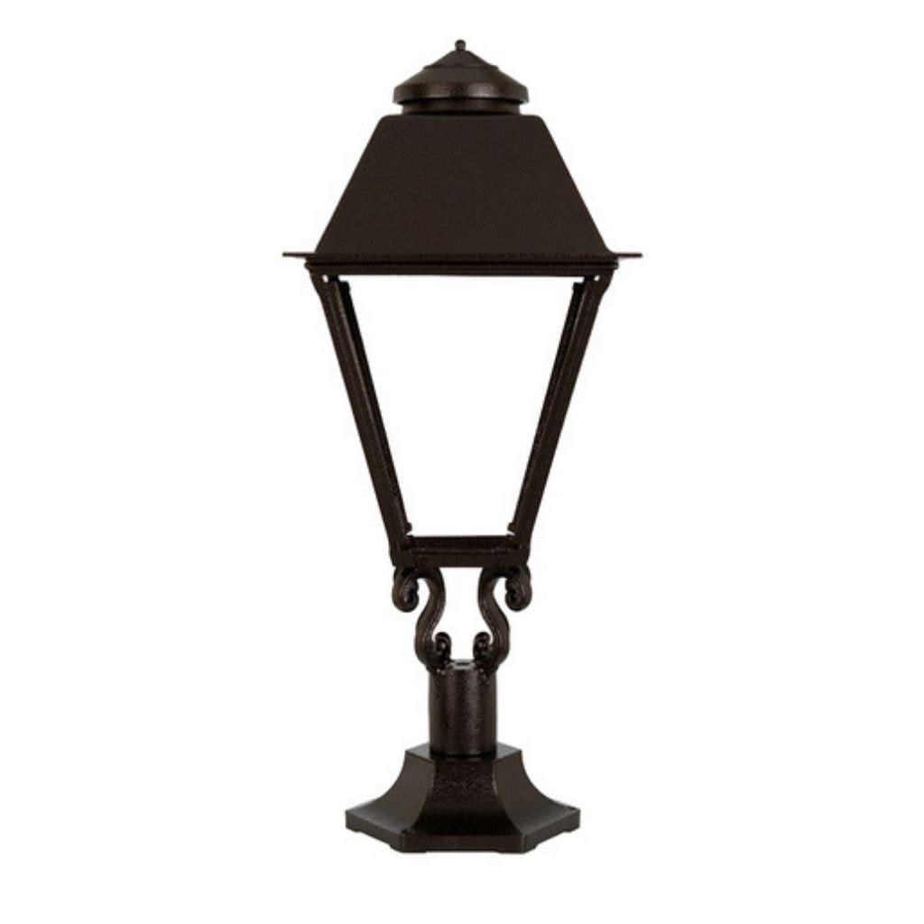 American Gas Lamp Works Coachman 3000R 19" Nouveau Silver Estate Pier Mount Aluminum Propane Gas Lamp With Triple Inverted Gas Mantle Light Assembly, Beveled Tempered Glass Panes and Spike Finial