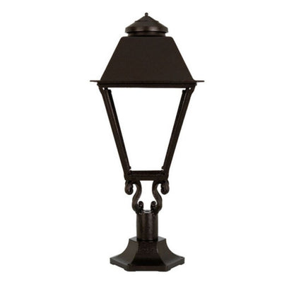 American Gas Lamp Works Coachman 3000R 19" Timeless Black Estate Pier Mount Aluminum Natural Gas Lamp With Dual Inverted Gas Mantle Light Assembly, Beveled Tempered Glass Panes and Loop Finial