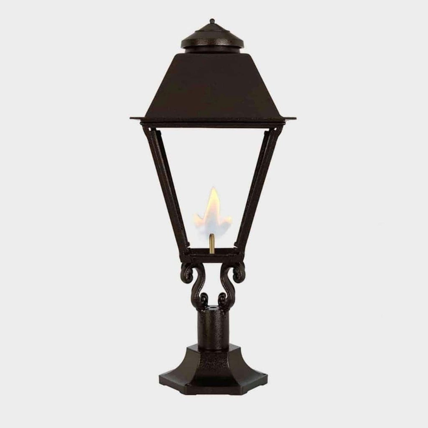 American Gas Lamp Works Coachman 3000R 19" Timeless Black Estate Pier Mount Aluminum Natural Gas Lamp With Dual Inverted Gas Mantle Light Assembly, Flat Tempered Glass Panes and Universal Finial