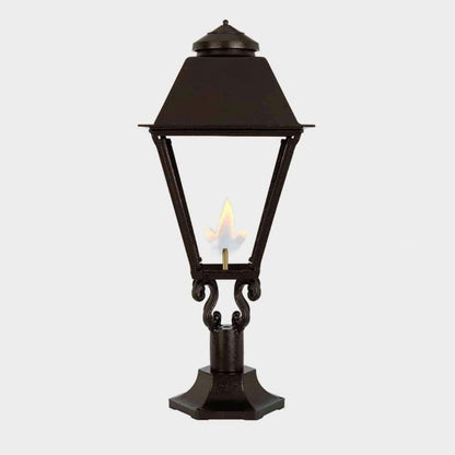 American Gas Lamp Works Coachman 3000R 19" Timeless Black Estate Pier Mount Aluminum Natural Gas Lamp With Dual Inverted Gas Mantle Light Assembly, Flat Tempered Glass Panes and Universal Finial