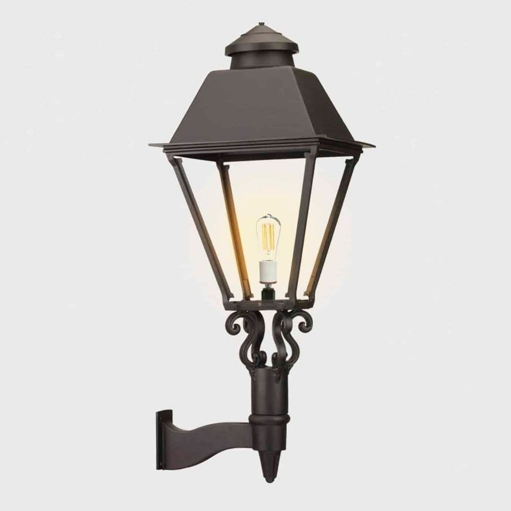 American Gas Lamp Works Coachman 3000W 20" Charcoal Gray Estate Wall Mount Aluminum Natural Gas Lamp With Dual Open Flame Burner Light Assembly, Flat Tempered Glass Panes and Small Cast Acorn Finial